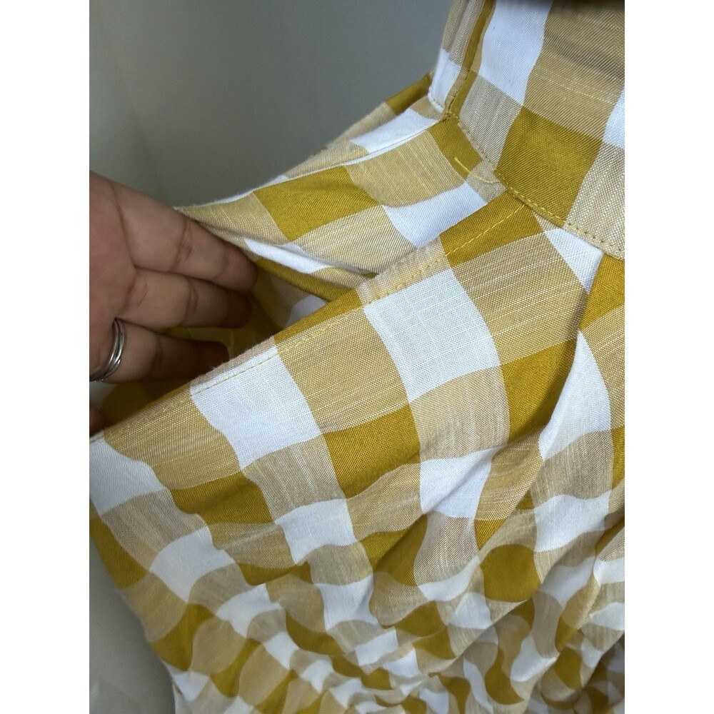 MABLE Plaid Gingham Skirt Flared Size Medium Checkered Picnic Yellow White - Picture 7 of 10